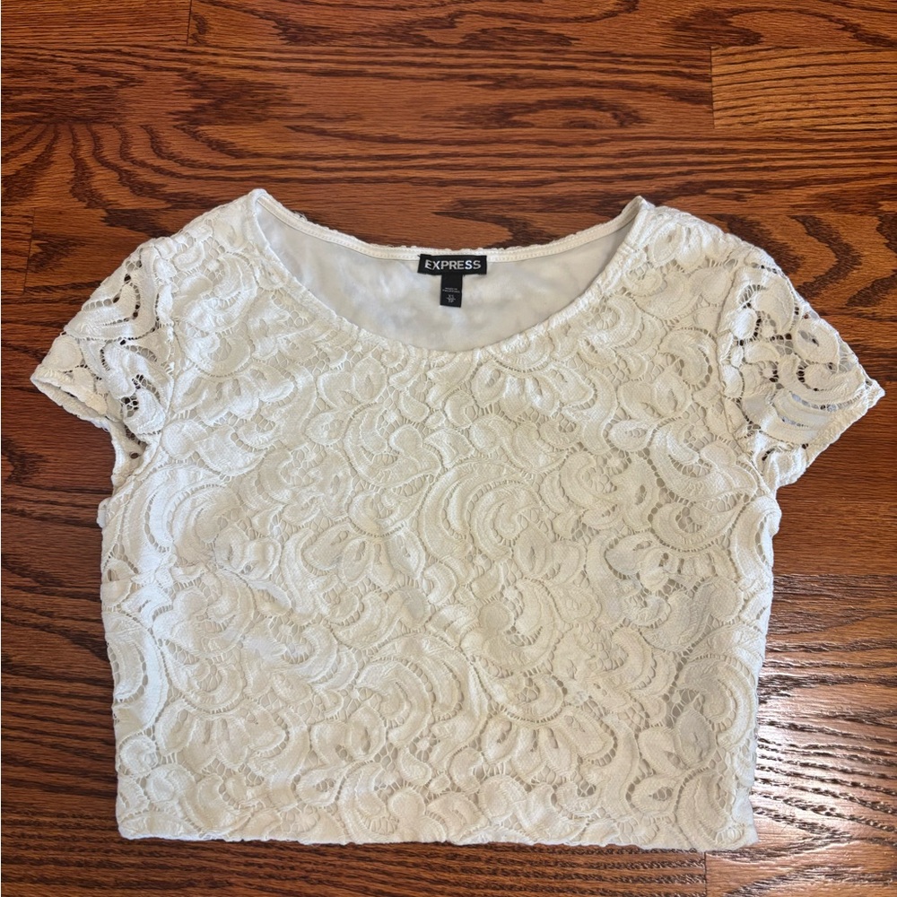 Express Lace Crop Top in Cream